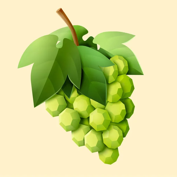 Bunch White Grapes Grapevine Leaves Creative Paper Cut Design Fruit — Stock Vector