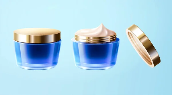Dark Blue Cosmetic Cream Jar Set Blank Container Mock Ups — Vetor de Stock