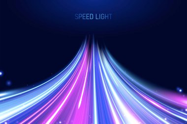 3d speedy neon background design with ultra violet and blue laser light. Concept of cyber highway, digital hyperspace or speed of light.