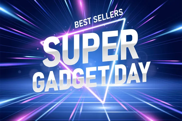 Futuristic Neon Gadget Sale Template Silver Script Beaming Triangle Speedy — 스톡 벡터