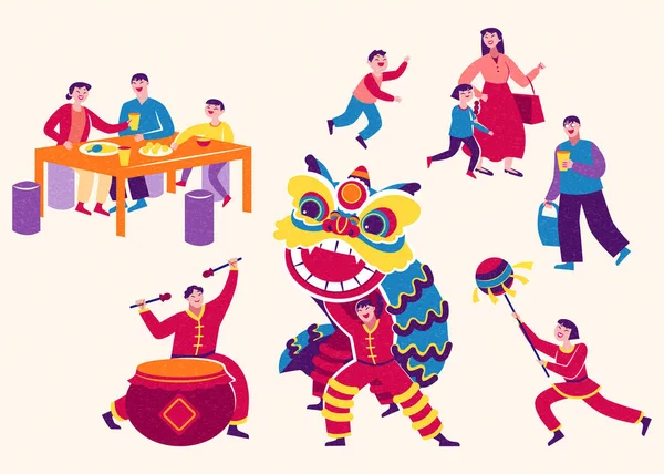 Las Ilustraciones Del Personaje Del Festival Primavera Incluyen Artistas Danza — Vector de stock