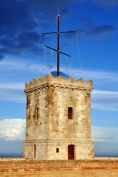城堡的蒙特惠克，巴塞罗那，西班牙的塔 — 图库照片