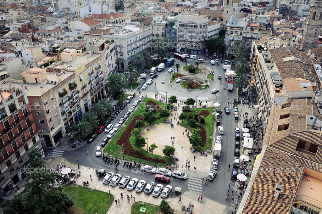 vista aérea de plaza de la reina en valencia — Foto de stock