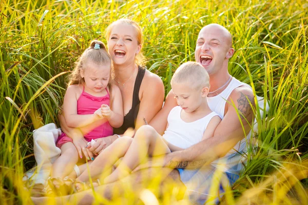 Šťastná rodina na louce — Stock fotografie