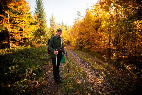 Ritratto uomo adulto nei boschi autunnali — Foto Stock