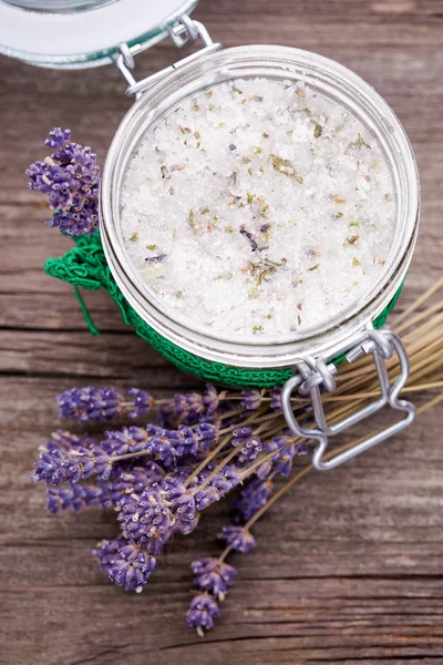 Natural lavender and coconut body scrub — Stock Photo, Image