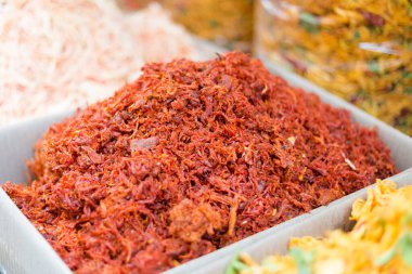 Delicious colorful local food on the market. Traditional vietnamese cuisine in Ho Chi Minh, Vietnam.