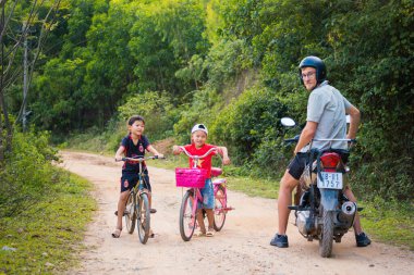 Phong Nha, Vietnam - February 2020 : Beautiful green vivid  landscape in National Park Phong Nha Ke Bang, Rural scenery