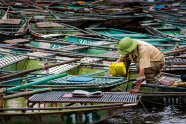 Tam Coc, Vietnam - march 2020 : Beautiful landscape  in Ninh Binh, Vietnam. Rural scenery photo taken in south east Asia.