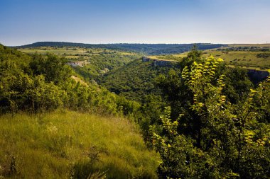 Varna, Bulgaristan 'ın Provadia kentindeki Ovech Kalesi' nin güzel yaz fotoğrafı. Mavi gökyüzü manzarası