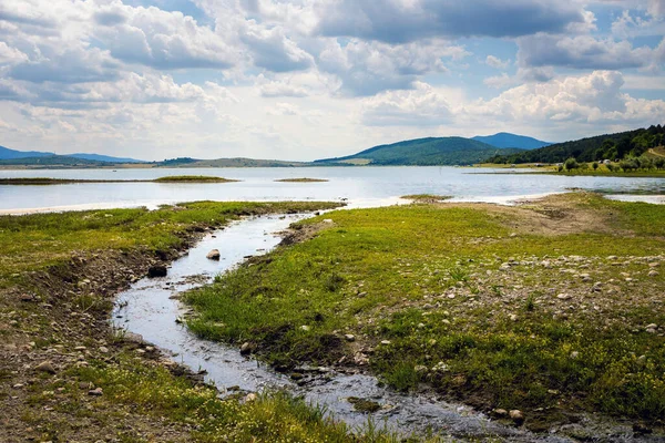 Summer Photo Village Lake Abandoned Zhrebchevo Bulgaria Landscape Blue Sky —  Fotos de Stock