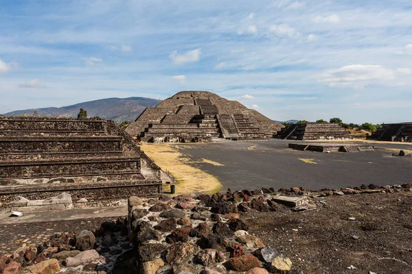 Beautiful architecture of Teotihuacan pyramids in Mexico. Landscape with beautiful blue sky.