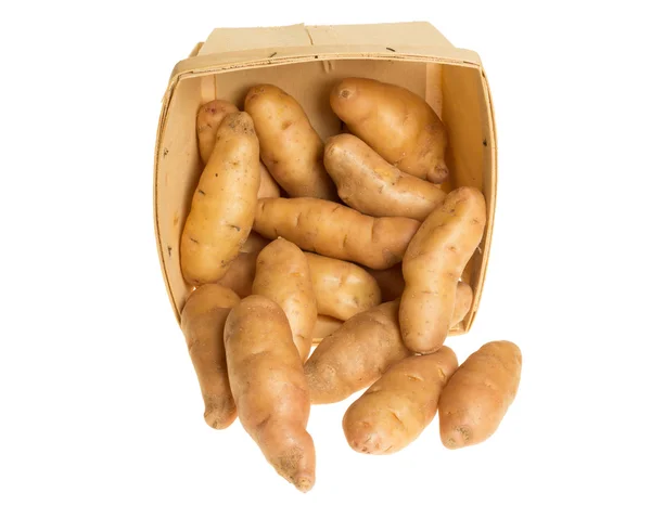 Caixa de batatas de dedilhado isolado em branco — Fotografia de Stock