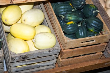 Winter squash stored in crates clipart