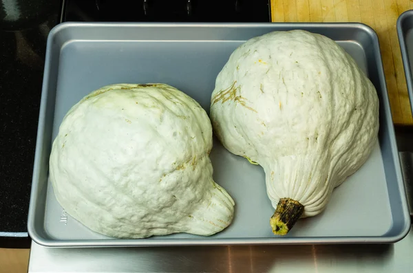 Blue Hubbard squash ready for baking — Stock Photo, Image