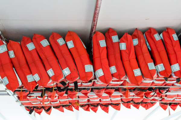 Life preservers racked on a ship