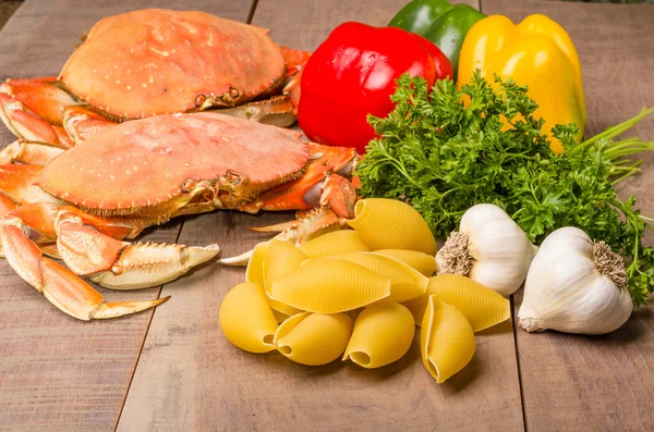 Ingredients for crab pasta — Stok fotoğraf