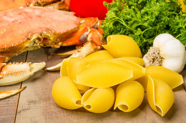 Ingredients for crab pasta — Stok fotoğraf