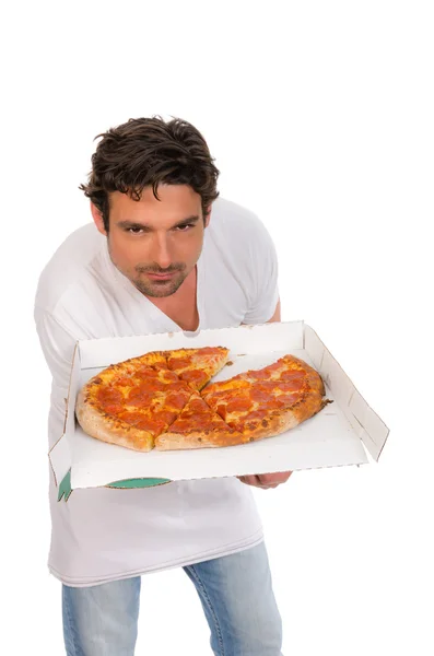 Pizza delivery man with a pizza — Stock Photo, Image