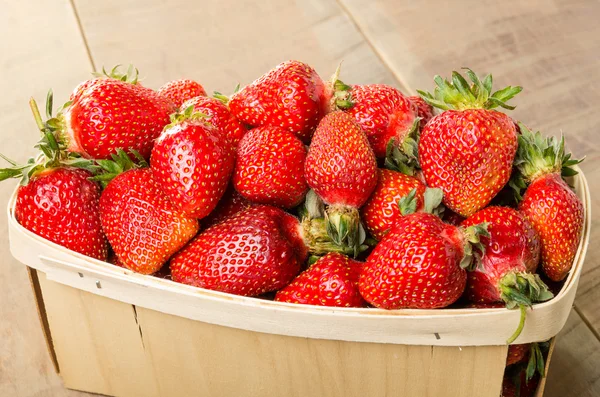 Vers geplukte aardbeien in een mand — Stockfoto