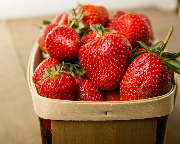 Vers geplukte aardbeien in een mand — Stockfoto