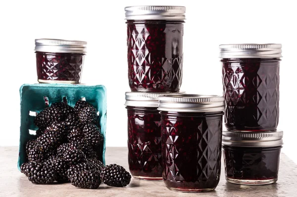 Fresh blackberry jam in jars — Stock Photo, Image