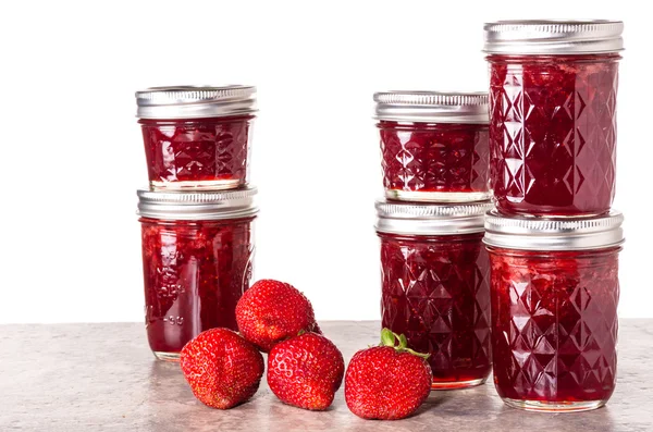 Fresh strawberries preserved in jars — Stock Photo, Image