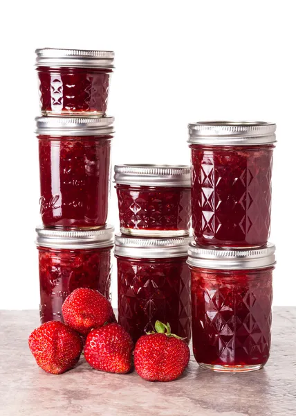 Fresh strawberries preserved in jars — Stock Photo, Image