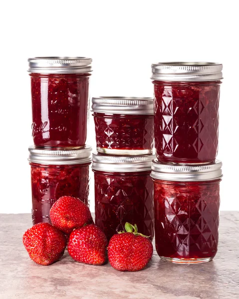 Fresh strawberries preserved in jars — Stock Photo, Image