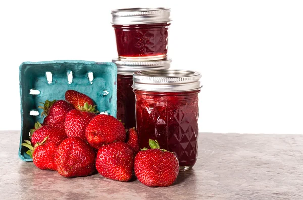 Fresh strawberries preserved in jars — Stock Photo, Image