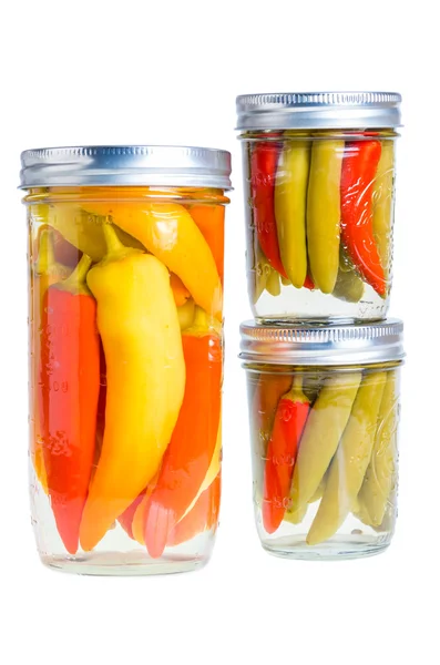 Preserved peppers in mason jars — Stock Photo, Image