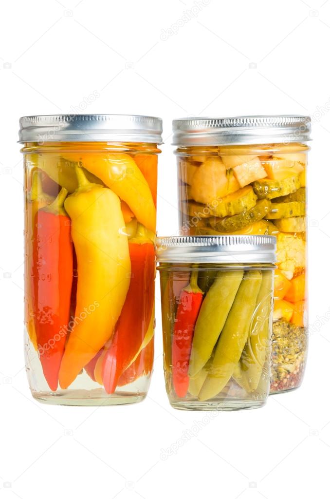 Preserved peppers in mason jars