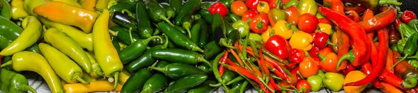 Pimentos quentes em exibição prontos para uso — Fotografia de Stock