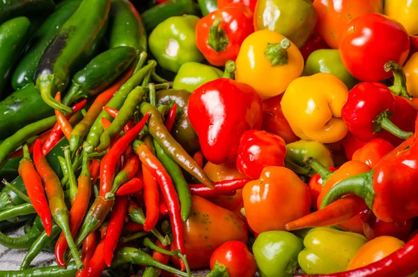 Hot peppers on display ready to use — Stock Photo, Image