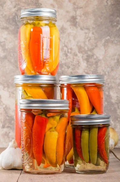 Pickled hot peppers home canning — Stock Photo, Image