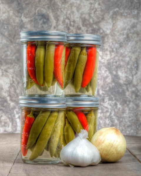 Pickled hot peppers home canning — Stock Photo, Image