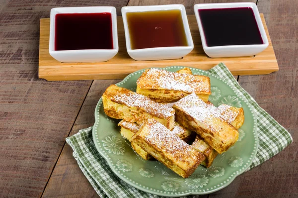 French toast sticks with syrups — Stock Photo, Image