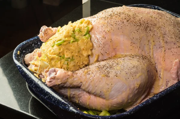 Tacchino ripieno e pronto per l'arrosto — Foto Stock