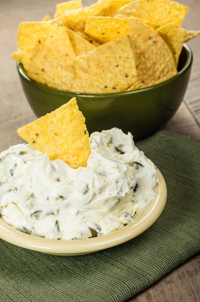 Nacho chips with cream cheese dip