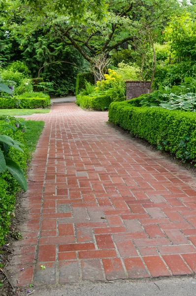 Baksteen paden door een tuin — Stockfoto