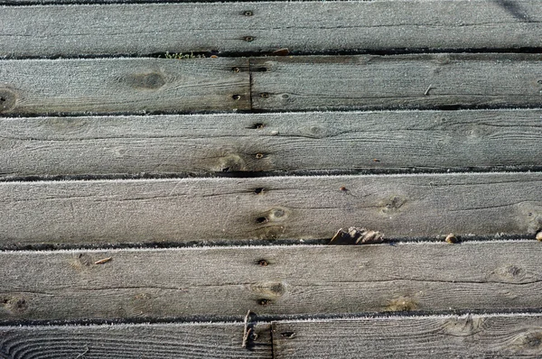 Frost crystals on wooden siding — Stock Photo, Image