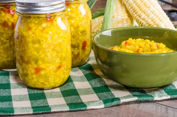 Bowl of fresh corn relish with corn — Stock Photo, Image