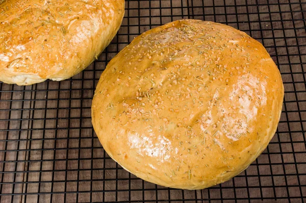 Artisan rosemary bread on cooling rack — Stock Photo, Image