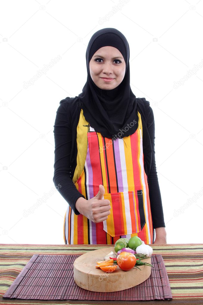 Young Muslim Women with a fresh vegetables concept