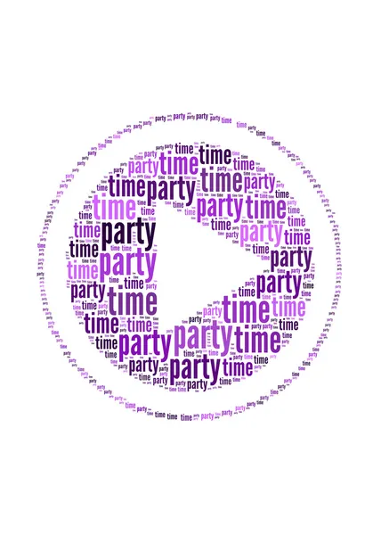 Party time text on play symbol graphic and arrangement concept — Stock Photo, Image