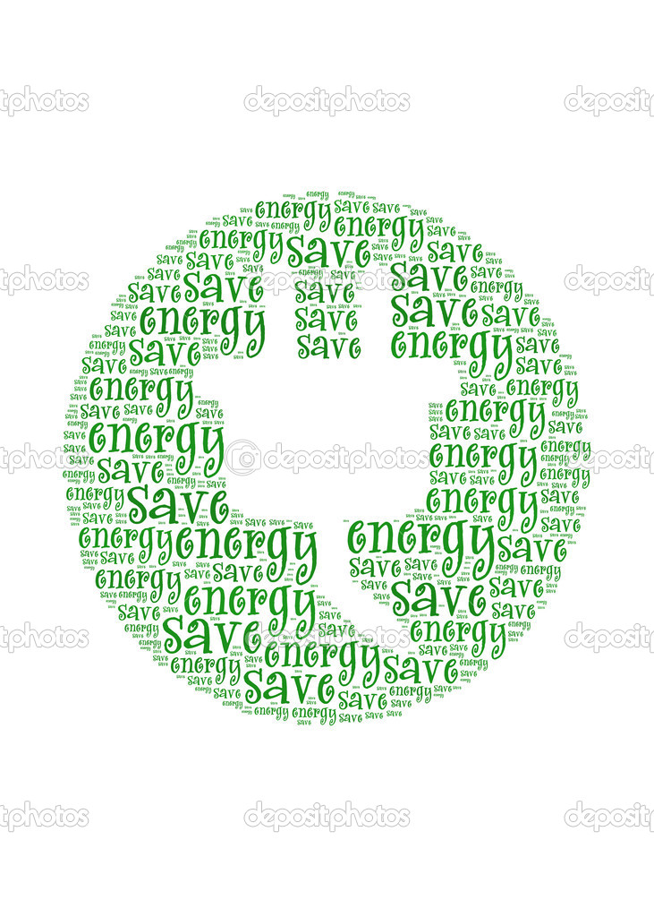 Save energy text on electrical power plug graphic and arrangemen