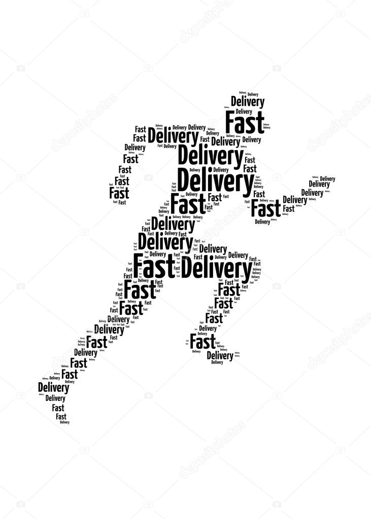 Fast delivery words on man running symbol, symbolizing speedy cu