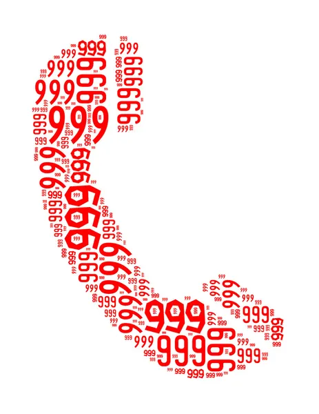 999 metin kolaj Composed telefon şeklinde bir izole üzerine beyaz