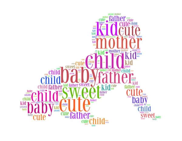 Kid cute father mother baby child sweet text collage Composed in the shape of baby an isolated on white — Stock Photo, Image