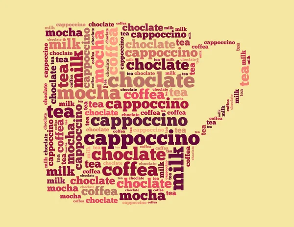 Drink text collage Composed in the shape of of mug — Stock Photo, Image